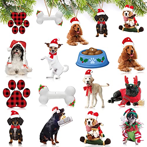 Kathfly 36 Pcs Dog Ornaments for Christmas Tree Wooden Dog Christmas Ornaments Xmas Hanging Decorations for Funny Puppy Lovers Gift Home Decor - Image 1