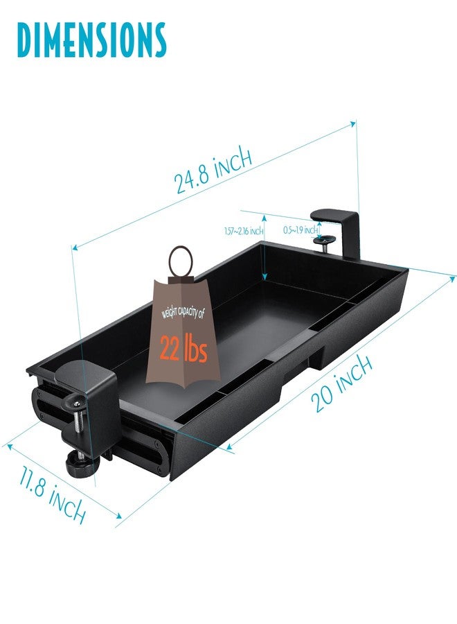 EHO Under Desk Slide-Out Storage Drawer, Large 20" x 11.8" Clamp-On Pull-Out Organizer with Adjustable Height, Space-Saving Tray for Office Supplies and Accessories, TAA-Compliant - Image 5