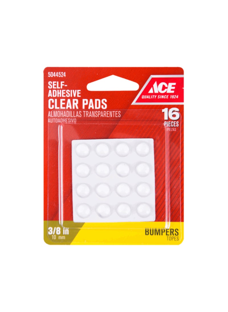 Ace 16-Piece Round Vinyl Self-Adhesive Pads Clear 10mm 9964 - Image 1