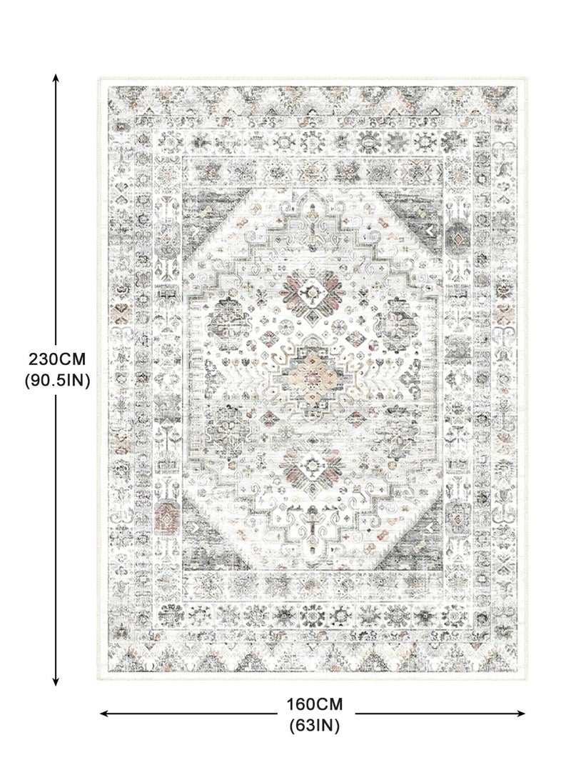 HomarKet Floral Area Rug Soft Large Rugs for Bedroom Aesthetic Dining Room Rug Vintage Printed Non Slip Low Pile Living Room Carpet for Family Room Foyer Den Office grey 160*230cm - Image 3