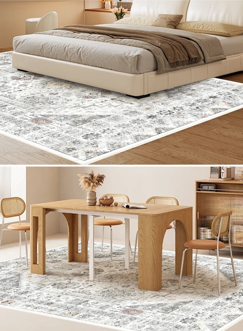 HomarKet Floral Area Rug Soft Large Rugs for Bedroom Aesthetic Dining Room Rug Vintage Printed Non Slip Low Pile Living Room Carpet for Family Room Foyer Den Office grey 160*230cm - Image 5