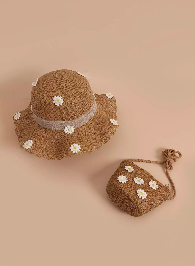 Toddler Girls Flower Decor Straw Hat & Bag - Image 2