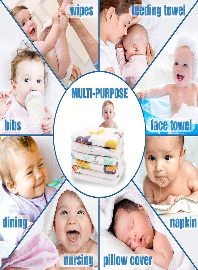 MOMISY 6 Layers Dry Muslin Wash Cloth Organic Cotton Face Towel Handkerchief for Baby New Born/Infants/Toddlers -Printed, Pack of 10, Multicolor - Image 2