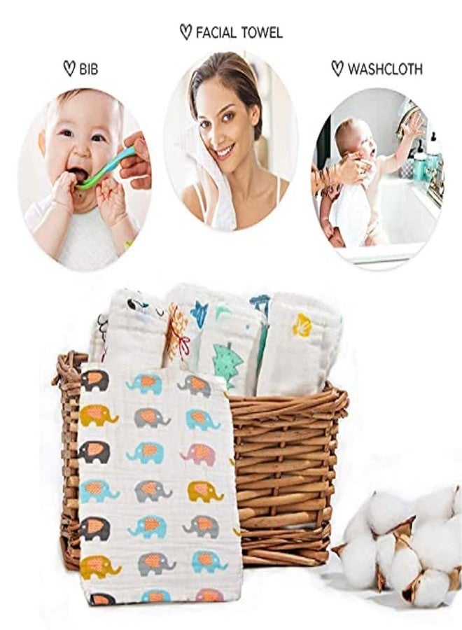 MOMISY 6 Layers Dry Muslin Wash Cloth Organic Cotton Face Towel Handkerchief for Baby New Born/Infants/Toddlers -Printed, Pack of 10, Multicolor - Image 4