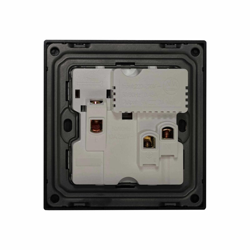 Donmarco مأخذ MF فردي فائق النحافة 13A مع منافذ USB و Type-C (5V 3.1A) – مأخذ كهربائي مقاوم للحريق، ضمان 3 سنوات، تصميم بلاستيكي أنيق (رمادي مطفي) | مأخذ حائط 13A - Image 4