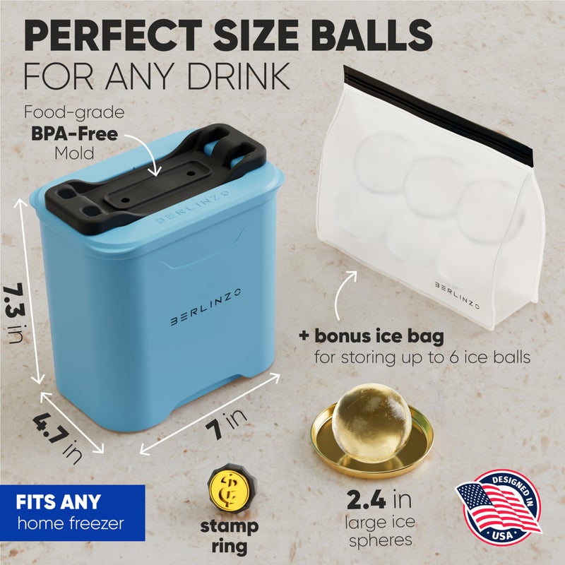Berlinzo Premium Clear Ice Ball Maker Mold - 2 Large 2.4-inch Crystal Clear Ice Balls for Whiskey Cocktail-New Easy-to-Remove Ice Sphere Mold - Ice Storage Bag Included, Tiffany (Non-Electric) - Image 5