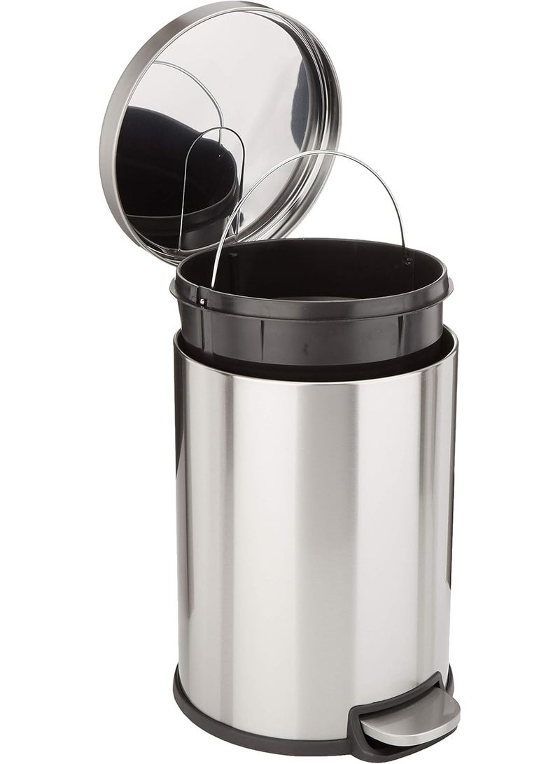 ON MART Stainless Steel  12 Liter Pedal Bin, Small 12 Liter Trash Can Pedal Bin, Home Garbage Can Bathroom Dustbin, Office Recycle Bin, Round Shape, Color: Silver  - Image 2