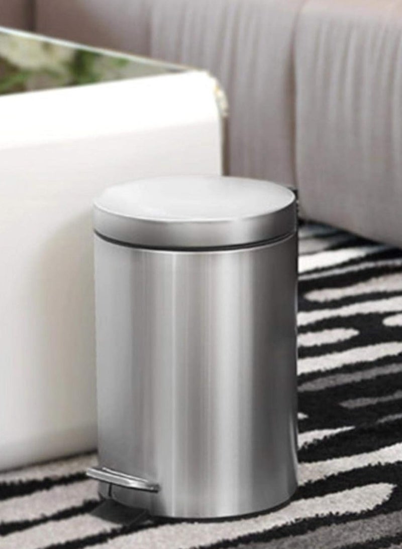 ON MART Stainless Steel  12 Liter Pedal Bin, Small 12 Liter Trash Can Pedal Bin, Home Garbage Can Bathroom Dustbin, Office Recycle Bin, Round Shape, Color: Silver  - Image 5