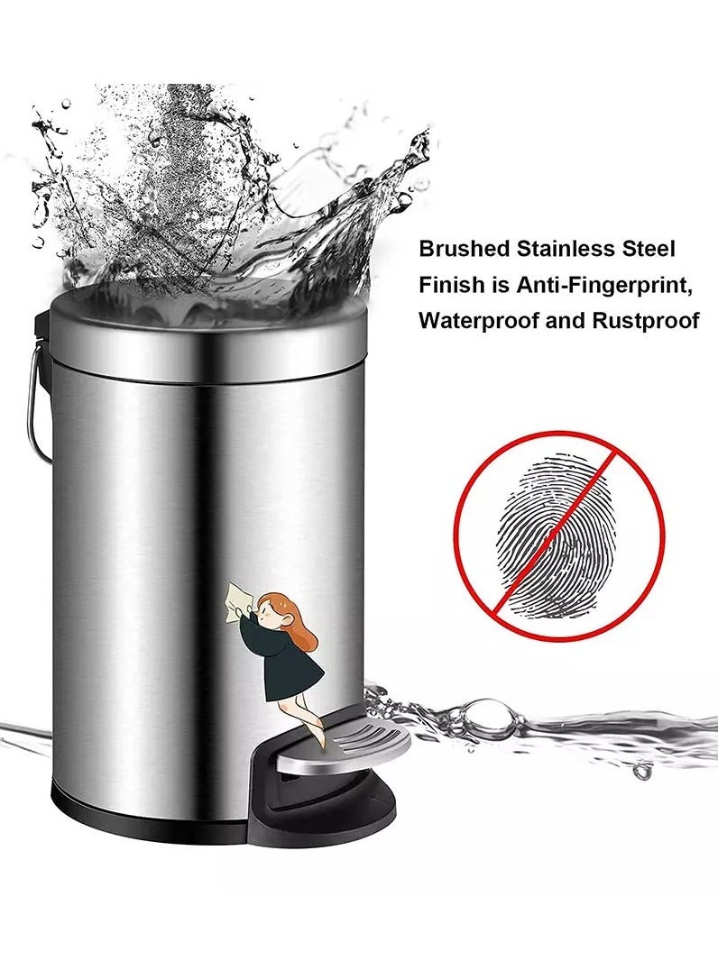 ON MART Stainless Steel  12 Liter Pedal Bin, Small 12 Liter Trash Can Pedal Bin, Home Garbage Can Bathroom Dustbin, Office Recycle Bin, Round Shape, Color: Silver  - Image 3