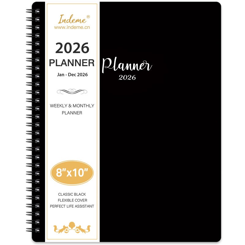 2026 Planner Planner 2026 Weekly and Monthly Jan 2026 Dec 2026 8 x 10 with Tabs Thick Paper Spiral Binding Classic Black