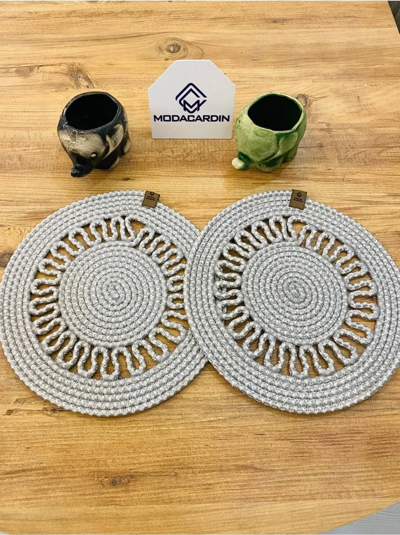BDZ Deri BDZ Leather Wicker Jute Presentation Plate Mat American Service 2 Piece