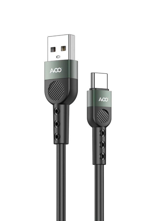 AVOO high-speed cable from USB-A to USB-C, 1 meter long, soft silicone, compatible with all Android devices, black color. - Image 2