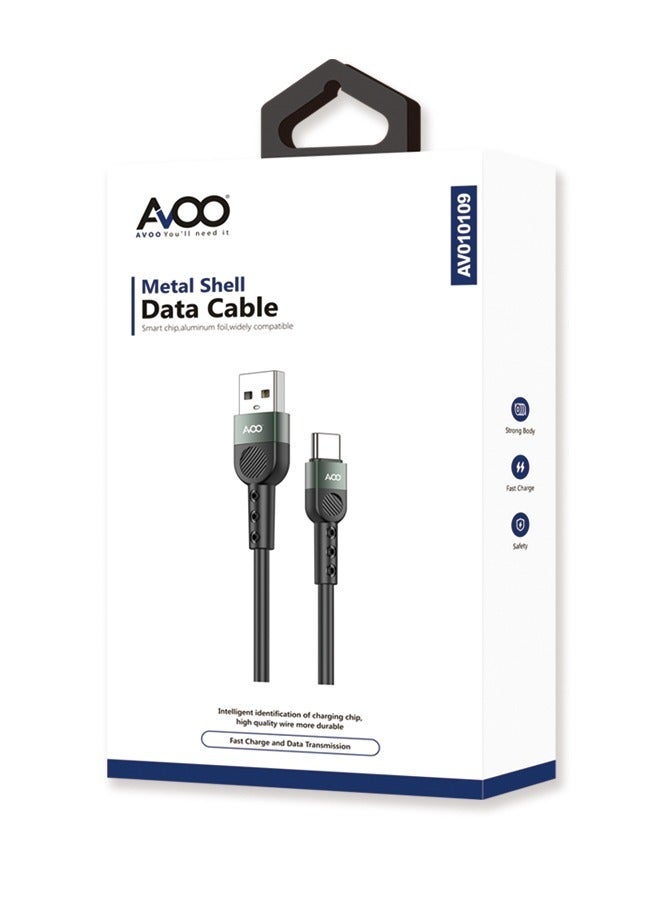 AVOO high-speed cable from USB-A to USB-C, 1 meter long, soft silicone, compatible with all Android devices, black color. - Image 1