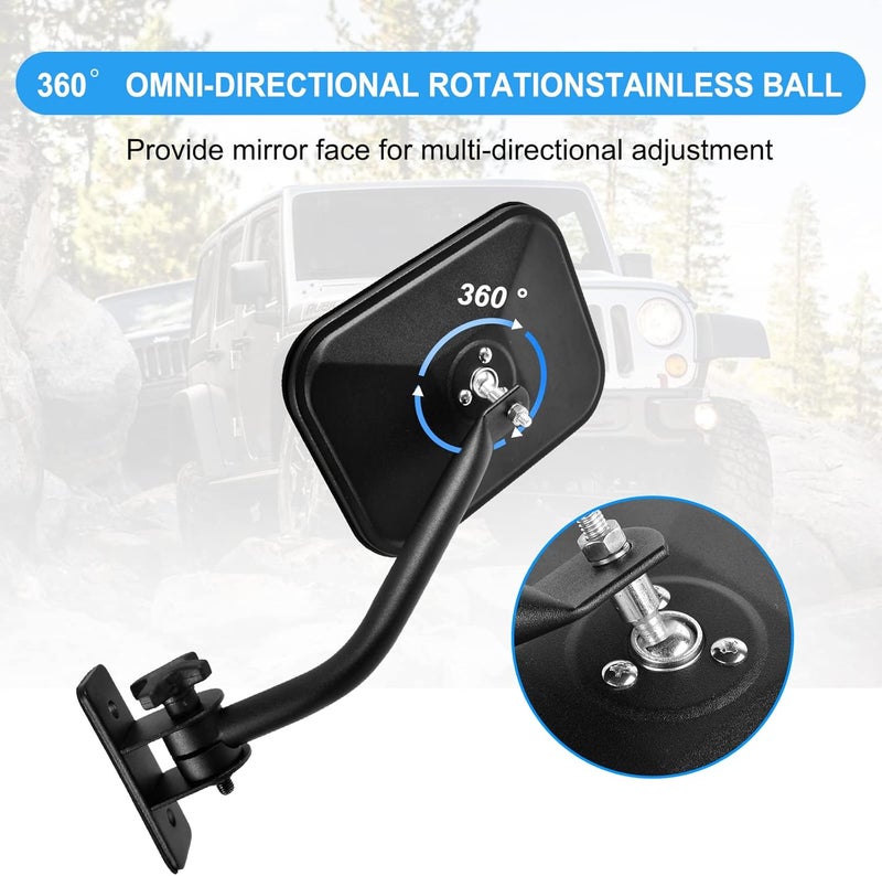 Nifeida Quick Release Rectangular Mirrors for Jeep Wrangler TJ JK JKU 1996-2018 - Textured Black - Image 3