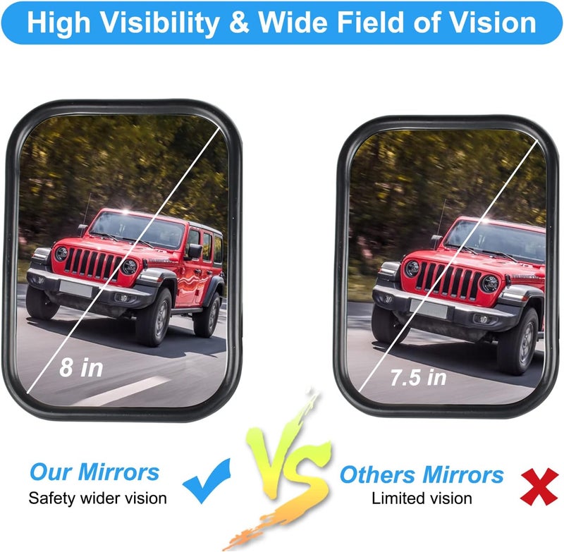 Nifeida Quick Release Rectangular Mirrors for Jeep Wrangler TJ JK JKU 1996-2018 - Textured Black - Image 2