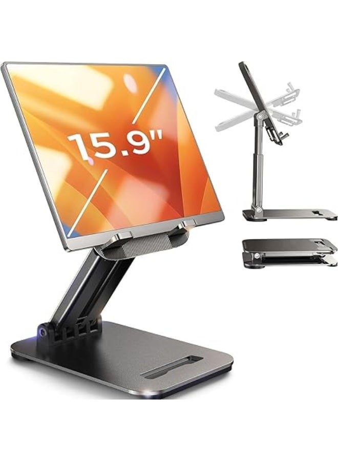 Lisen LISEN Tablet Stand for iPad Stand Holder Desk, Foldable Home Office Desk Accessories Travel for iPad Holder Dorm College Essentials Portable Monitor Stand Fits Tabs Kindle iPhone 4-15.9" Black - Image 1