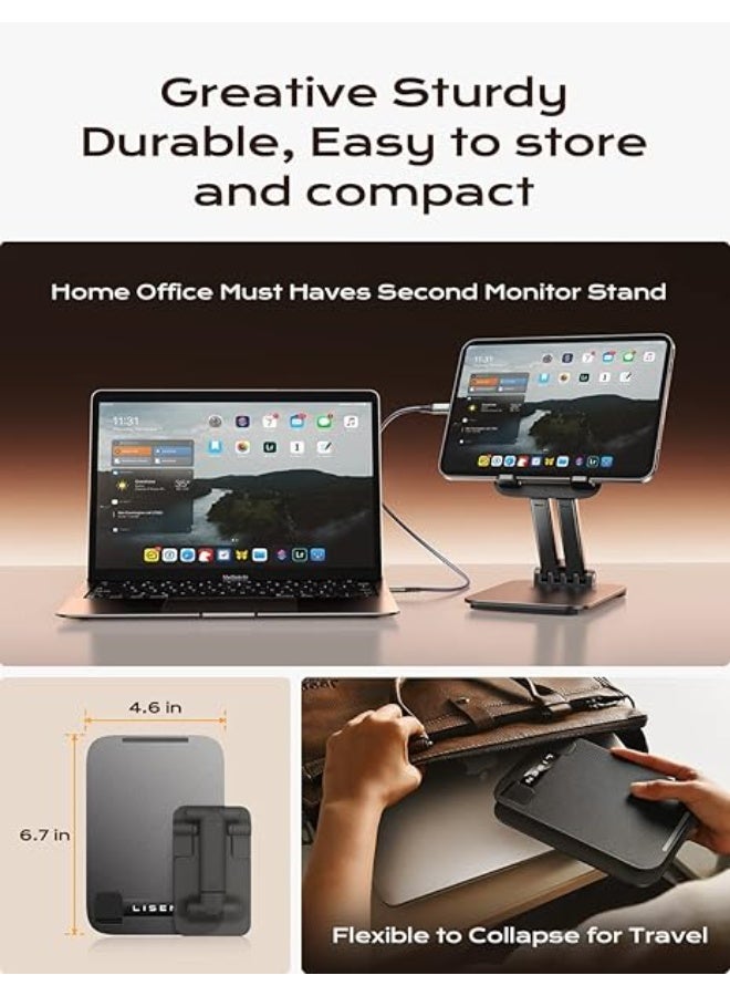Lisen LISEN Tablet Stand for iPad Stand Holder Desk, Foldable Home Office Desk Accessories Travel for iPad Holder Dorm College Essentials Portable Monitor Stand Fits Tabs Kindle iPhone 4-15.9" Black - Image 3