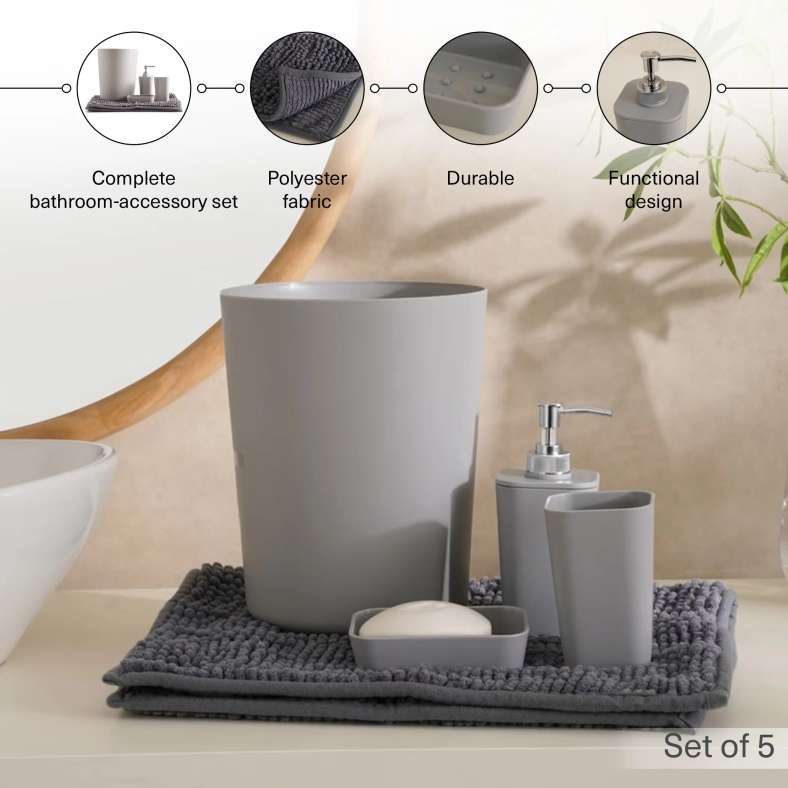 Pan Home طقم اكسسوار حمام مالدون 5 قطع رمادي - Image 5