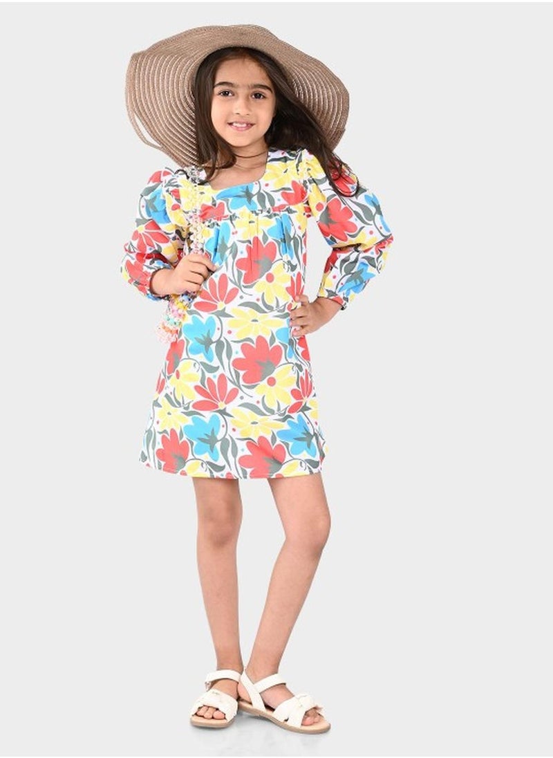 Regular Fit Printed White And And And Multicolour Cotton Dresses For Girls Round Neck Flat Collar Pull On 100 % Cotton - pzsku/Z362A1FD27E29113C0CACZ/45/_/1740301139/f92a8417-375c-4139-b76b-7b0384d80260