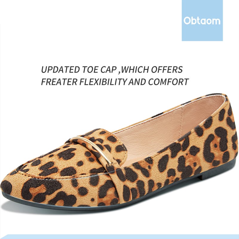 Obtaom Women's Pointy Toe Loafer Flat Comfortable Faux Suede Work Shoes,Cute Penny Loafer Slip On Ballet Flat(Leopard Print US10) - Image 5