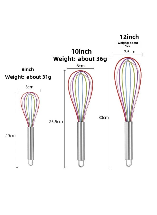 Holding Blender Baking Tool Manual Stainless Steel Handle Silicone Multi-use Egg Beater Cake Cream Beater Handheld-Colour:12inch Red - Image 5