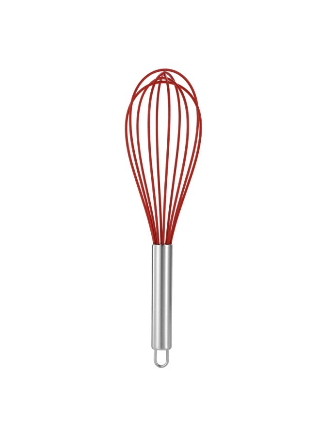 Holding Blender Baking Tool Manual Stainless Steel Handle Silicone Multi-use Egg Beater Cake Cream Beater Handheld-Colour:12inch Red - Image 1