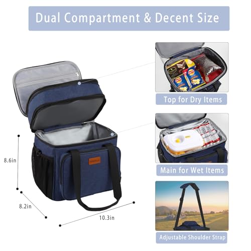 GLENKEY Expandable Large Lunch Box, Insulated Heavy Duty Lunch Bag Waterproof Leakproof Durable Cooler Bag for Men Women Adults Work Construction Camping Trip, 16L, Blue, GLENKEY - Image 2