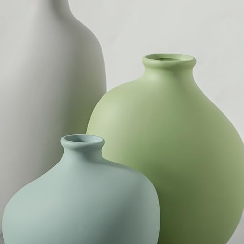 Enra Ceramic Vase Set of 3, Small Rustic Farmhouse Pottery Vases for Home Decor, Perfect for Pampas Grass, Ideal for Living Room, Bedroom, Kitchen, Bathroom, Bookshelf, Table Centerpiece. - Image 4