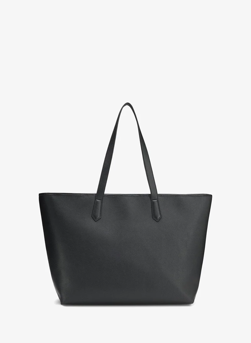 HUGO Black Grained faux-leather tote bag with stacked-logo trim for Women | Best Price UAE
