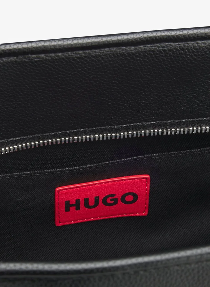 HUGO Black Grained faux-leather tote bag with stacked-logo trim for Women | Best Price UAE
