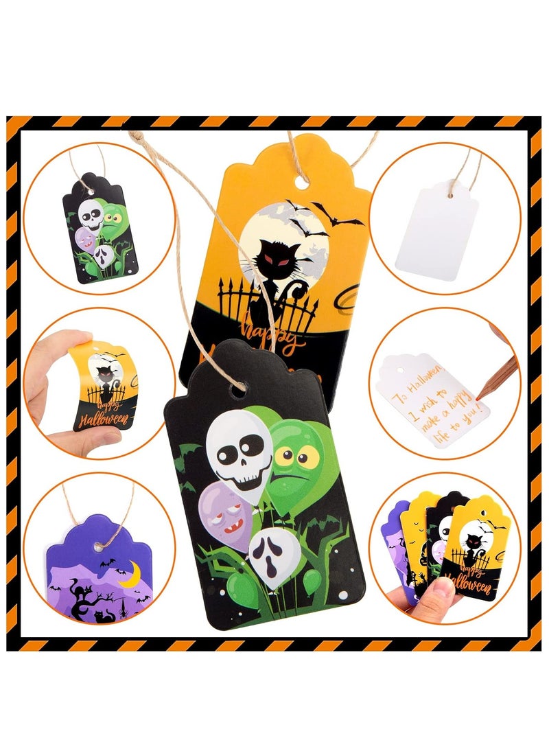 بطاقات هدايا  مكونة من 120 قطعة، بطاقات ورقية لعيد الهالوين، بطاقات بموضوع الهالوين بكميات كبيرة مع خيوط للزينة المعلقة، حقيبة حلوى لحفلات الهالوين - Image 3