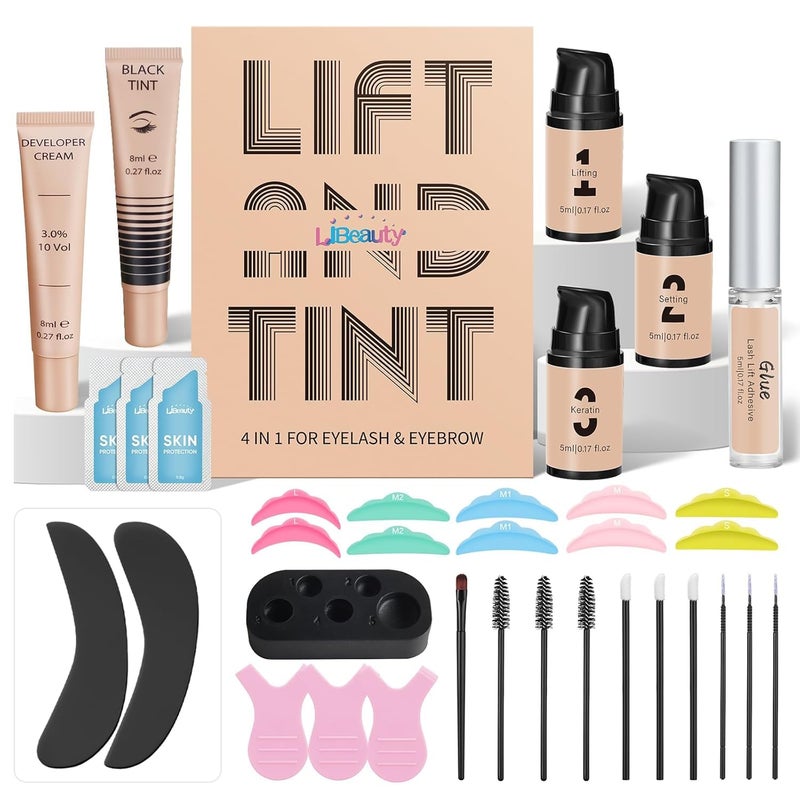 Libeauty Lash Lift and Color Kit Brow Lamination Kit with Black Color Quick Lifting Perming & Voluminous Coloring with Complete Tools DIY Eyelash Perm Use at Home & Salon Supplies - Image 1