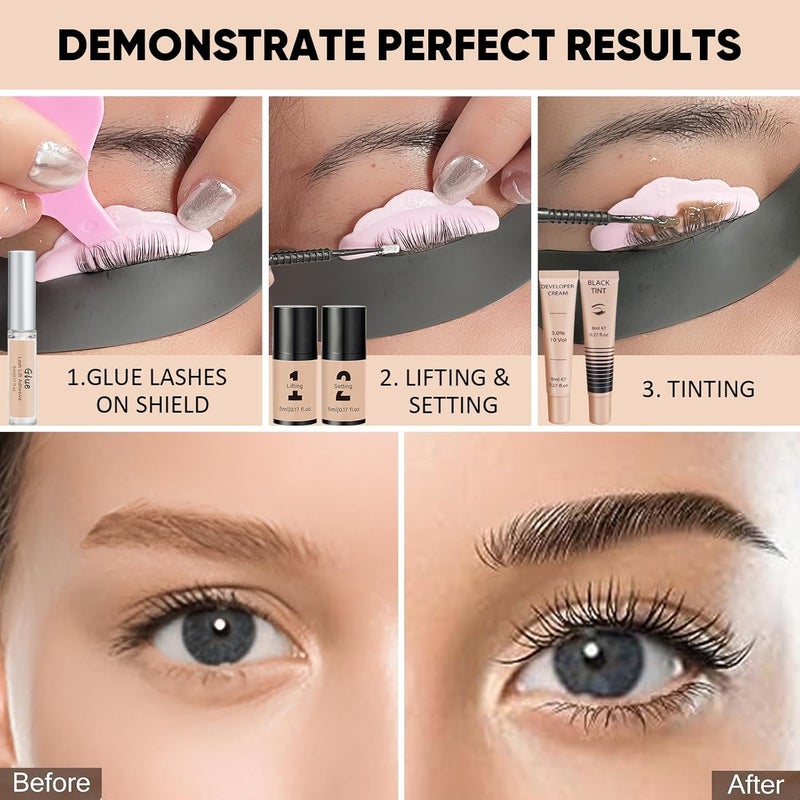 Libeauty Lash Lift and Color Kit Brow Lamination Kit with Black Color Quick Lifting Perming & Voluminous Coloring with Complete Tools DIY Eyelash Perm Use at Home & Salon Supplies - Image 4