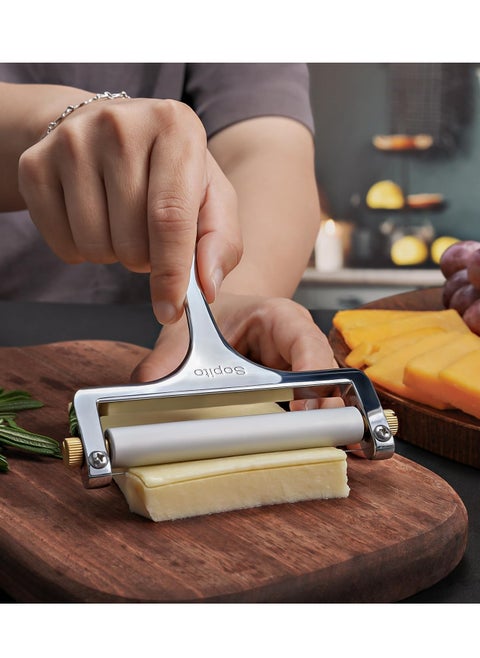 Cheese Slicer Stainless Steel Wire Cheese Slicer With 3 Extra Wires Great for Cheddar, Gruyere, Raclette, Mozzarella Cheese Block, Adjustable Thickness - Wire Cheese Slicer