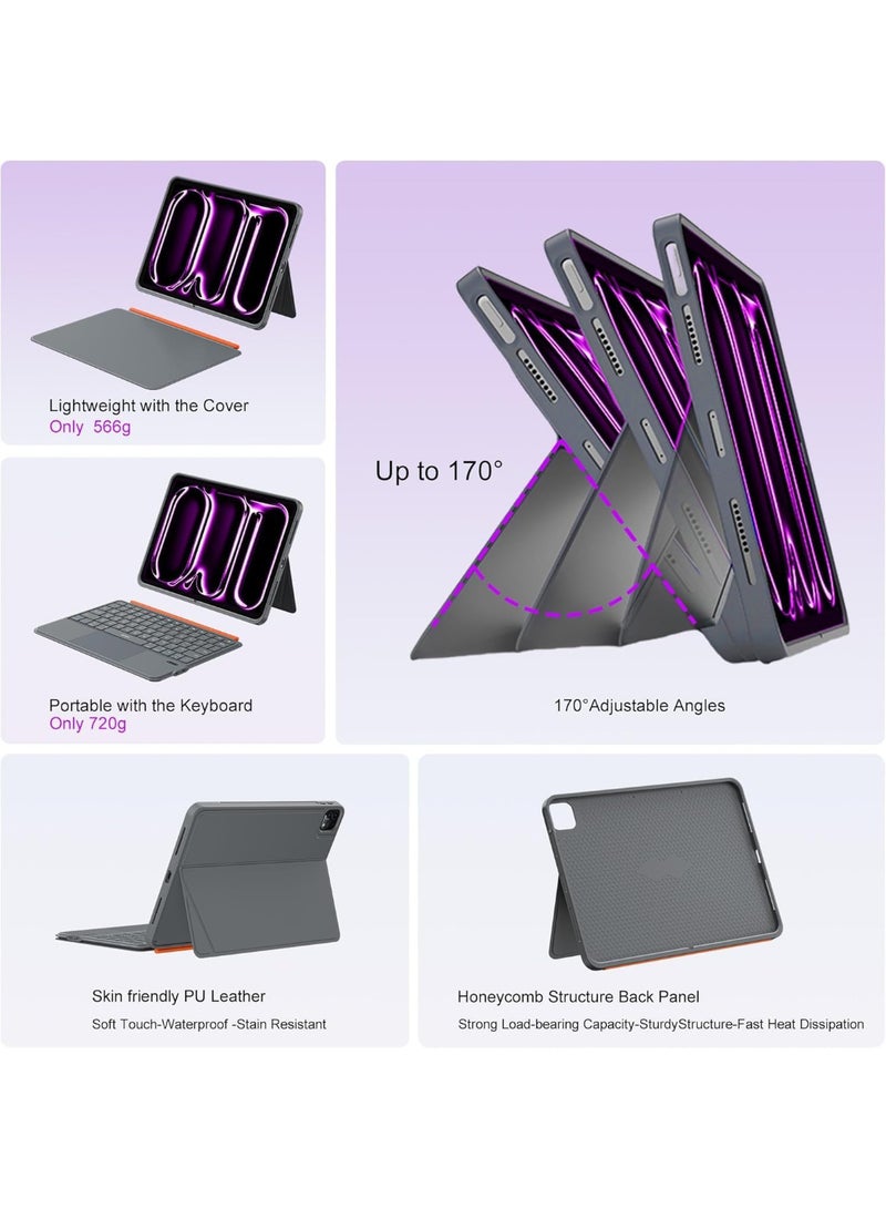 IPad Pro 13 inch Keyboard Case M4/2024/2025 Magnetic Detachable 3 in 1 Bluetooth Case Keyboard Adjustable Stand 7 Colors Backlit Keys with Touchpad (Grey, iPad Pro 13"(M4/2024/2025) - Image 3