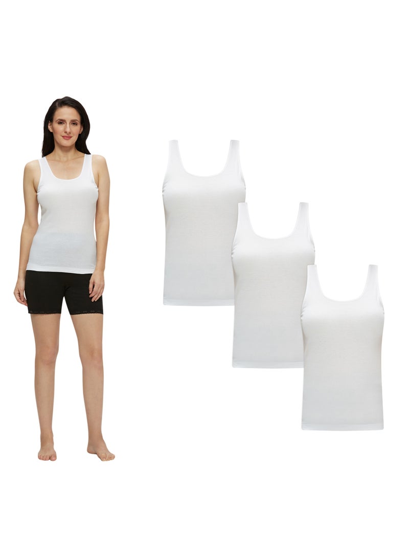 BYC WOMEN'S COTTON VEST (PACK OF 3) - WHITE  - Image 1