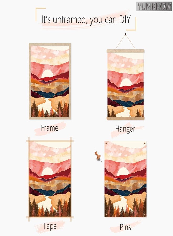 YUMKNOW Abstract Nature Wall Art - Boho for Bedroom Wall Decor for Living Room Pictures for Wall Prints, Unframed 16x20 inch, Mountain Decor, Sunset Moon Poster Modern Fall - Image 3