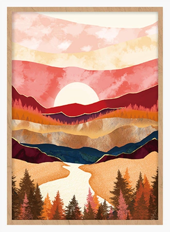 YUMKNOW Abstract Nature Wall Art - Boho for Bedroom Wall Decor for Living Room Pictures for Wall Prints, Unframed 16x20 inch, Mountain Decor, Sunset Moon Poster Modern Fall - Image 1