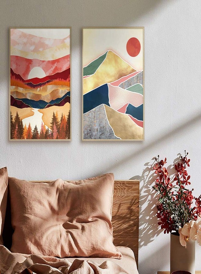 YUMKNOW Abstract Nature Wall Art - Boho for Bedroom Wall Decor for Living Room Pictures for Wall Prints, Unframed 16x20 inch, Mountain Decor, Sunset Moon Poster Modern Fall - Image 5