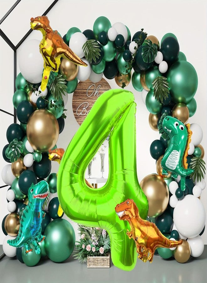 LEBERY Dinosaur Number 4 Ballloon, 40 Inch Green Number 4 Balloon, Mini Dino Foil Balloons Baby Dinosaur Balloons for Kid Dino Theme Jungle 4th Birthday Baby Shower Party Decorations - Image 2