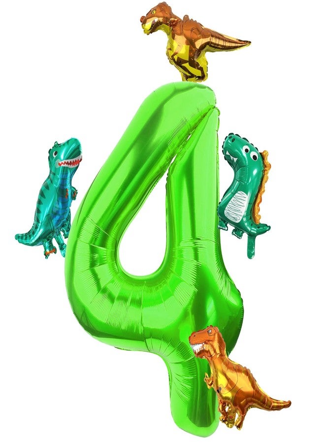 LEBERY Dinosaur Number 4 Ballloon, 40 Inch Green Number 4 Balloon, Mini Dino Foil Balloons Baby Dinosaur Balloons for Kid Dino Theme Jungle 4th Birthday Baby Shower Party Decorations - Image 1