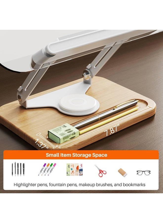 BYMECOST Book Stand for Reading, 360°Rotating Book Holder with Pen Slot,Adjustable Height and Angle,Elastic Clips for Cookbook Stand,Foldable Desktop Riser for Laptop,Tablet,Recipe,Magazine (Acrylic Natural) - Image 3