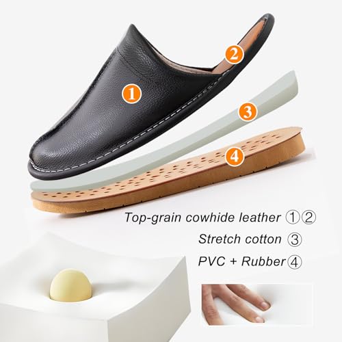 JOOFAN Men’s Genuine Cowhide Leather Slippers, Breathable Leather Soft Smooth Sole Bedroom Flat Shoes House Slippers Indoor Outdoor (DarkBrown, 10-11, Adult, Men, 10, Numeric, US Footwear Size System, Medium) - Image 4