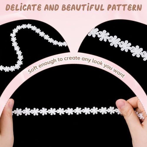 Winsyison 5 Yards Flower Lace Trim, Floral Lace Sewing Ribbon, Softing Decorating Embellishments for Gift Wrapping, DIY Bows Frame Hair Clip, Party Decoration- White - Image 3