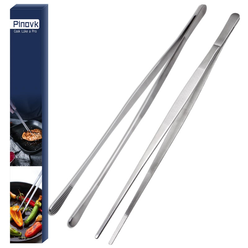 Kitchen Cooking Tongs12Inch Stainless Steel ExtraLong Tongs for Cooking BBQ Grilling Roasting and Serving  Set of 2