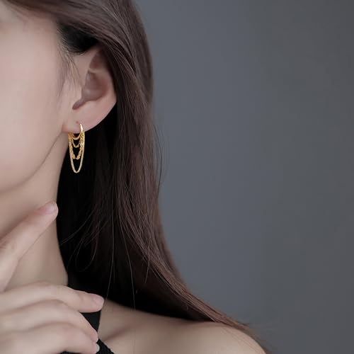 Reffeer أقراط هووب متدلية من سلسلة فضة استرلينية 925 للنساء والفتيات المراهقات (مطلية بالذهب 18 قيراط) - Image 3
