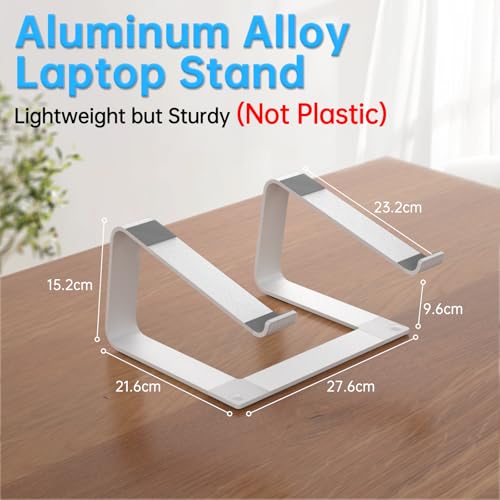 GleYo Laptop Stand for Desk Detachable Aluminum Computer Riser Portable Metal Notebook Webcam Stand Holder Compatible with MacBook Air, Pro, Dell, HP, Lenovo and All 10-16" Laptops, Silver - Image 2