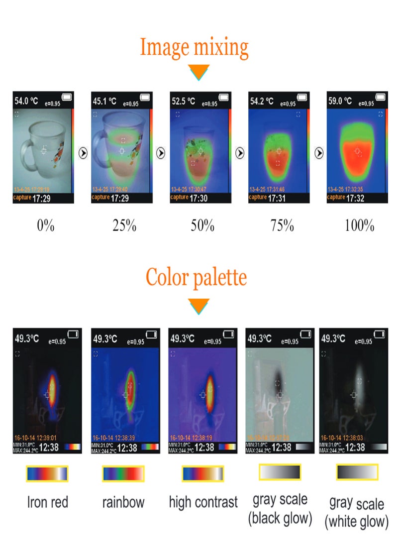 Handheld Infrared Thermal Imager Thermometer -20°C to 300°C & IR Resolution 1024 Pixels 2.4-inch TFT Color Display Imaging Camera - Image 5