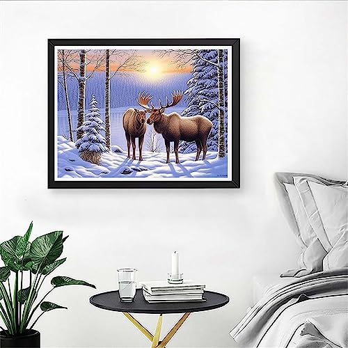 Diymood DIY 5D Diamond Painting by Number Kits, Diamond Painting Moose Winter Forest Paint with Diamonds Arts for Adults Full Drill Canvas Picture for Home Wall Decor 40x50cm(16x20inch) - Image 4