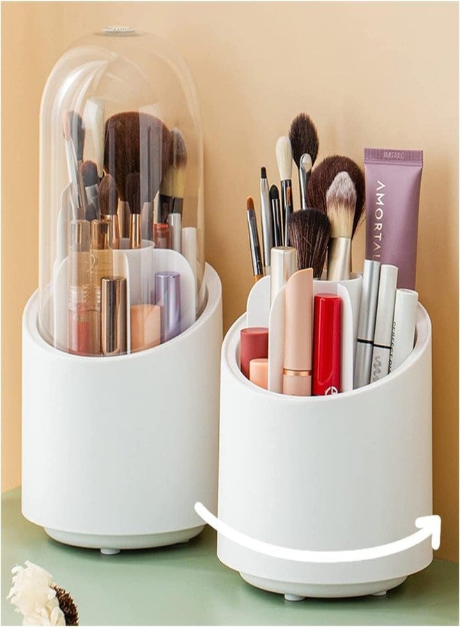 MVM Enterprise Makeup Brush Storage Bucket Dust-proof,Makeup Brush Holder Organizer -360° Rotating,Lipstick Eyebrow Pencil Makeup Storage Box Rotating Brush Barrel(White) - Image 1